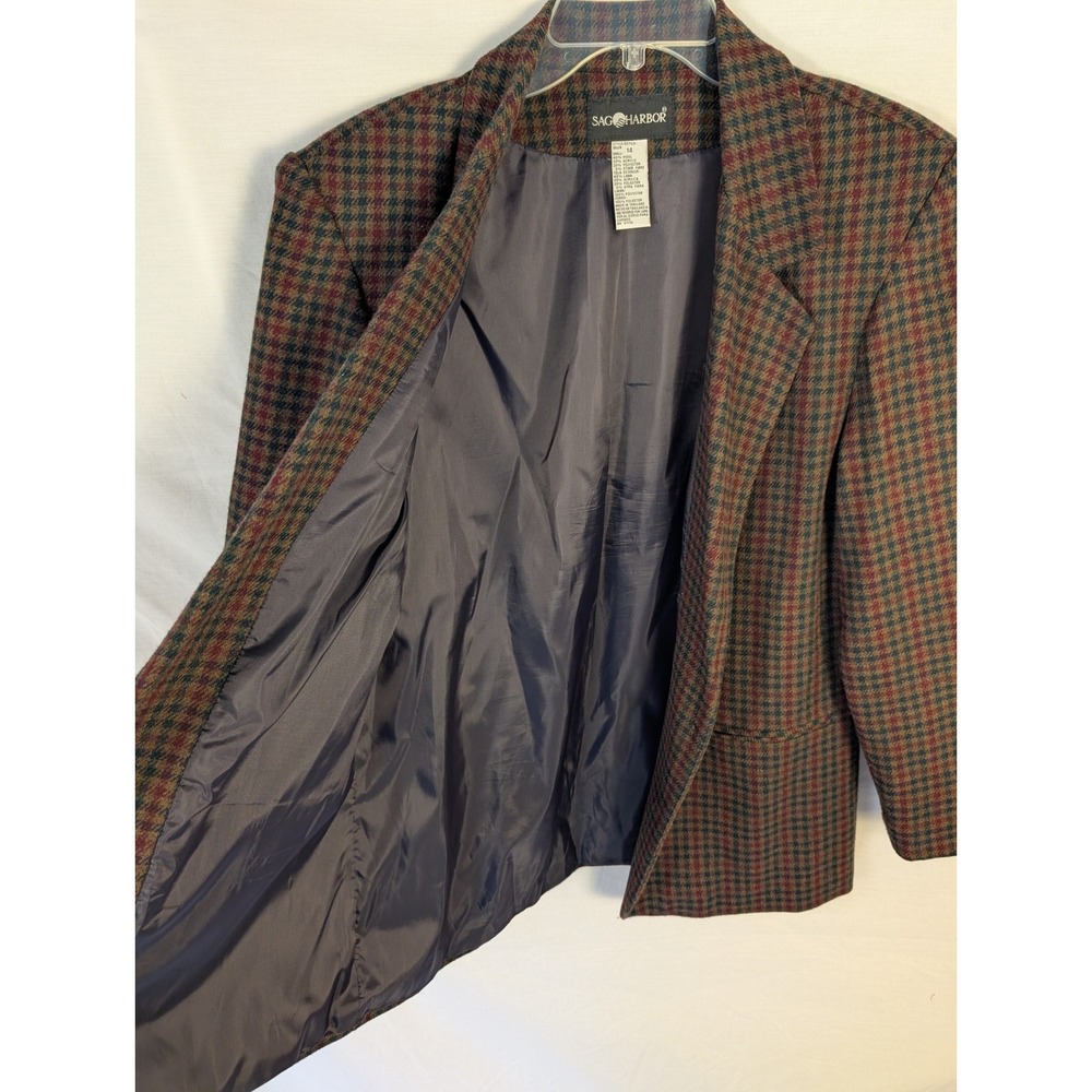 Vintage Sag Harbor Wool Blend Blazer Size 14 Glen Check Houndstooth Academia - Picture 5 of 7